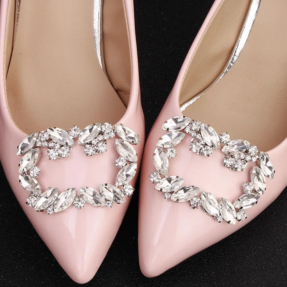 1 Pair Rectangle Detachable Rhinestone DIY Wedding Shoe Clip