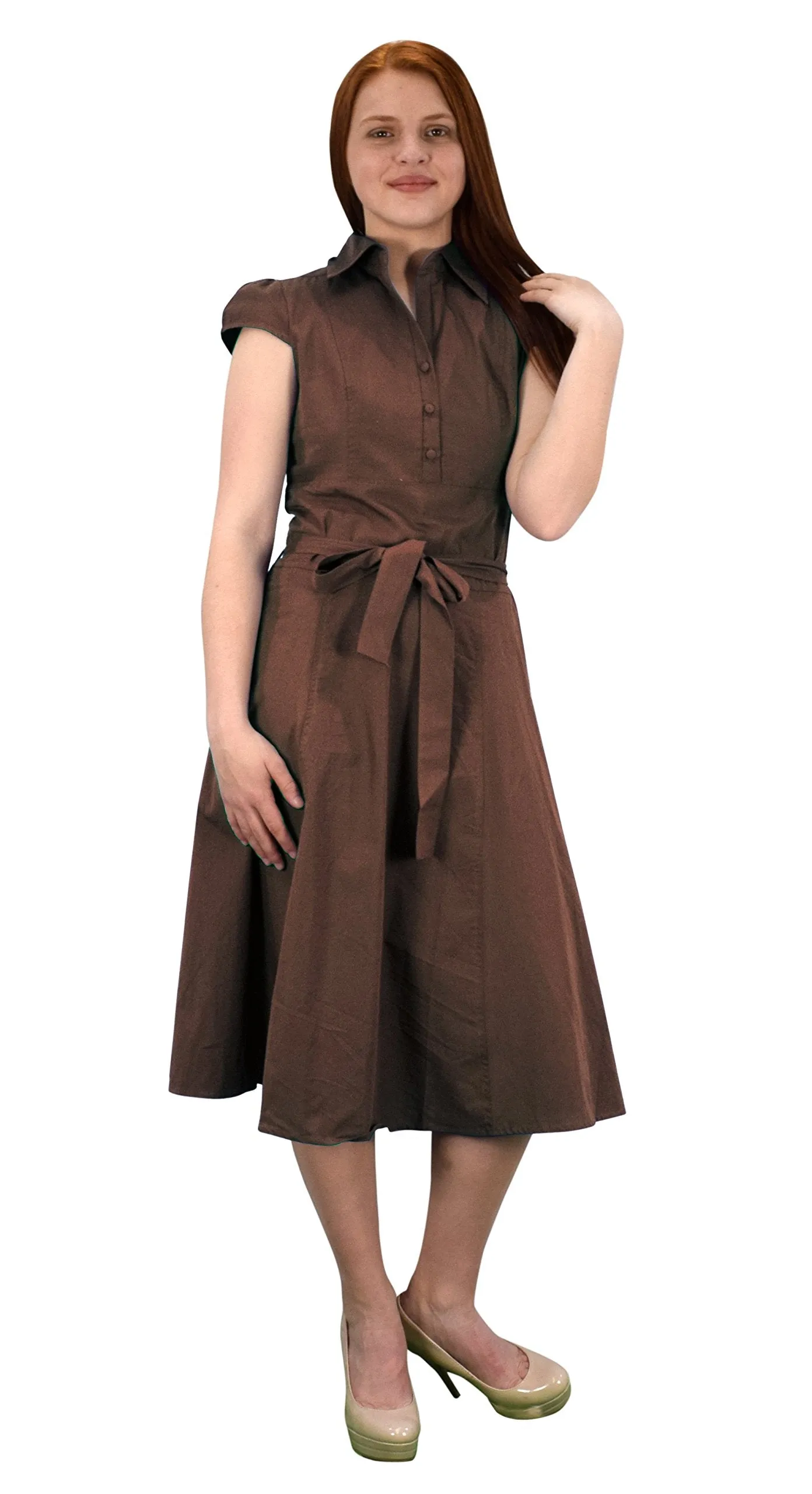 100% Cotton Button Up Vintage A-Line Swing Dress Fabric Belt