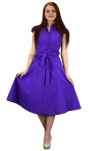 100% Cotton Button Up Vintage A-Line Swing Dress Fabric Belt