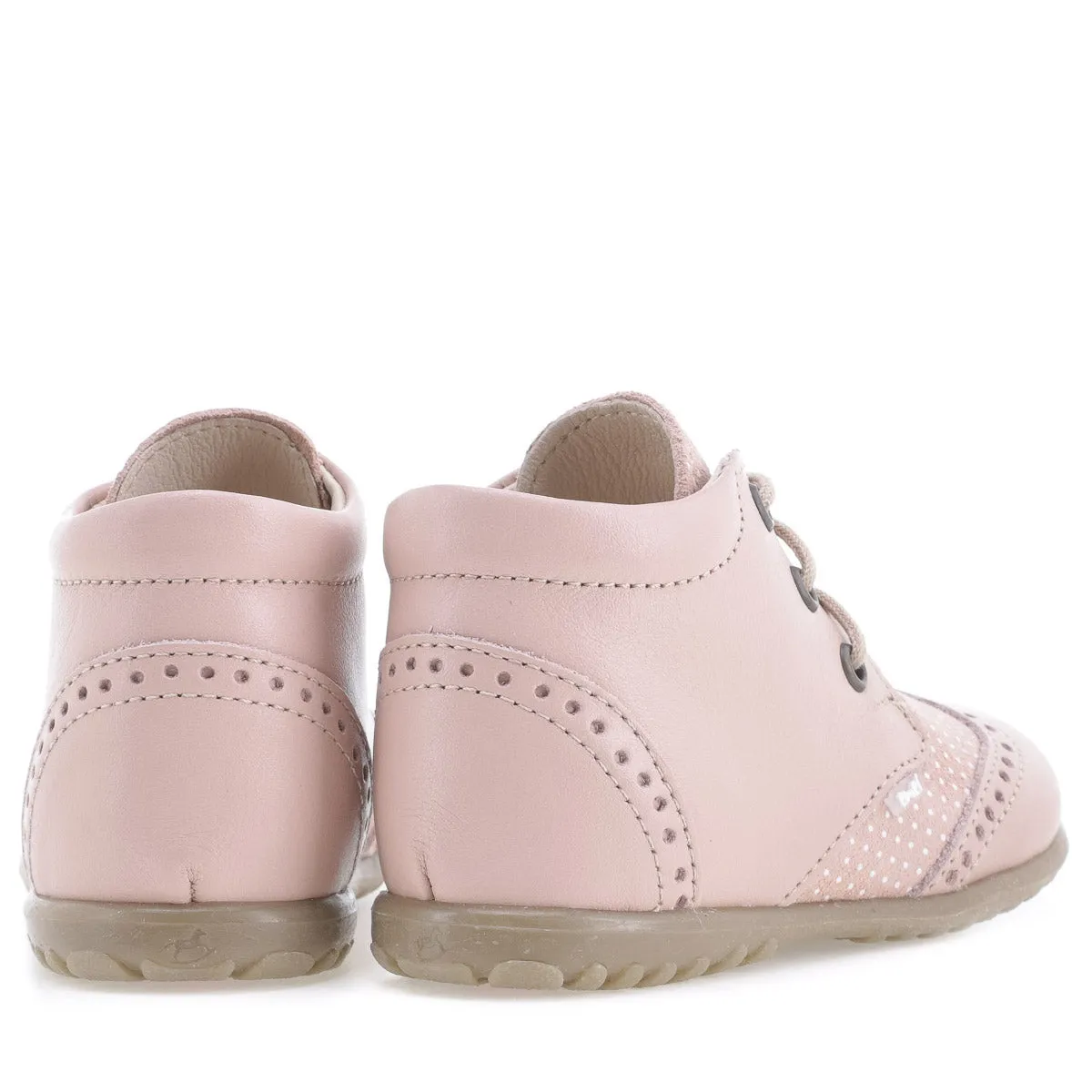 (1437B-6) Emel first shoes brogue pink polka dots