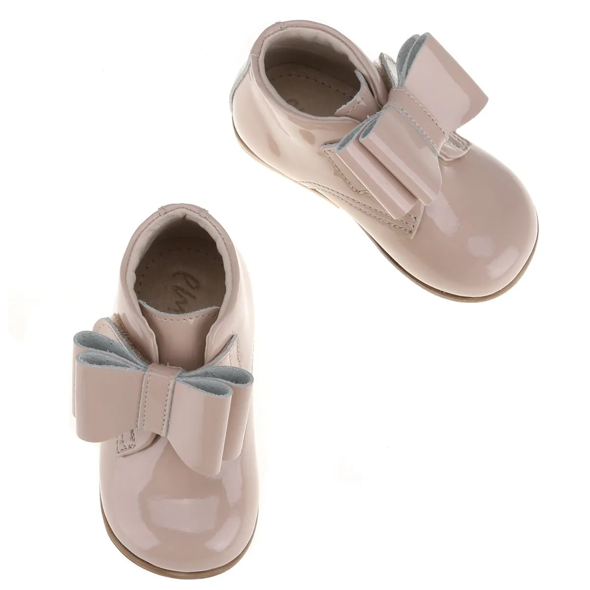 (1899-6) Emel Bow velcro First shoe - Patent beige