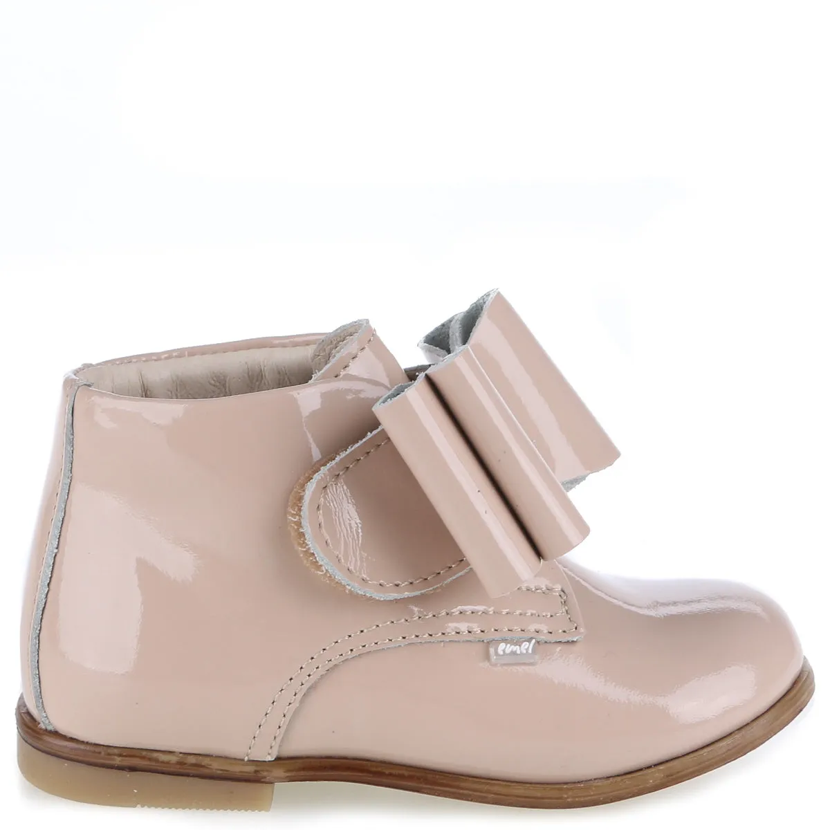 (1899-6) Emel Bow velcro First shoe - Patent beige