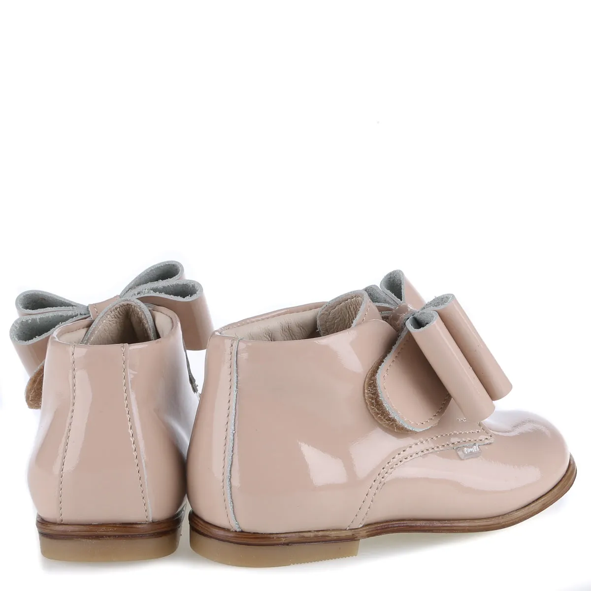 (1899-6) Emel Bow velcro First shoe - Patent beige