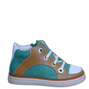 (2630-17) Green Cognac Lace Up Trainers with zipper