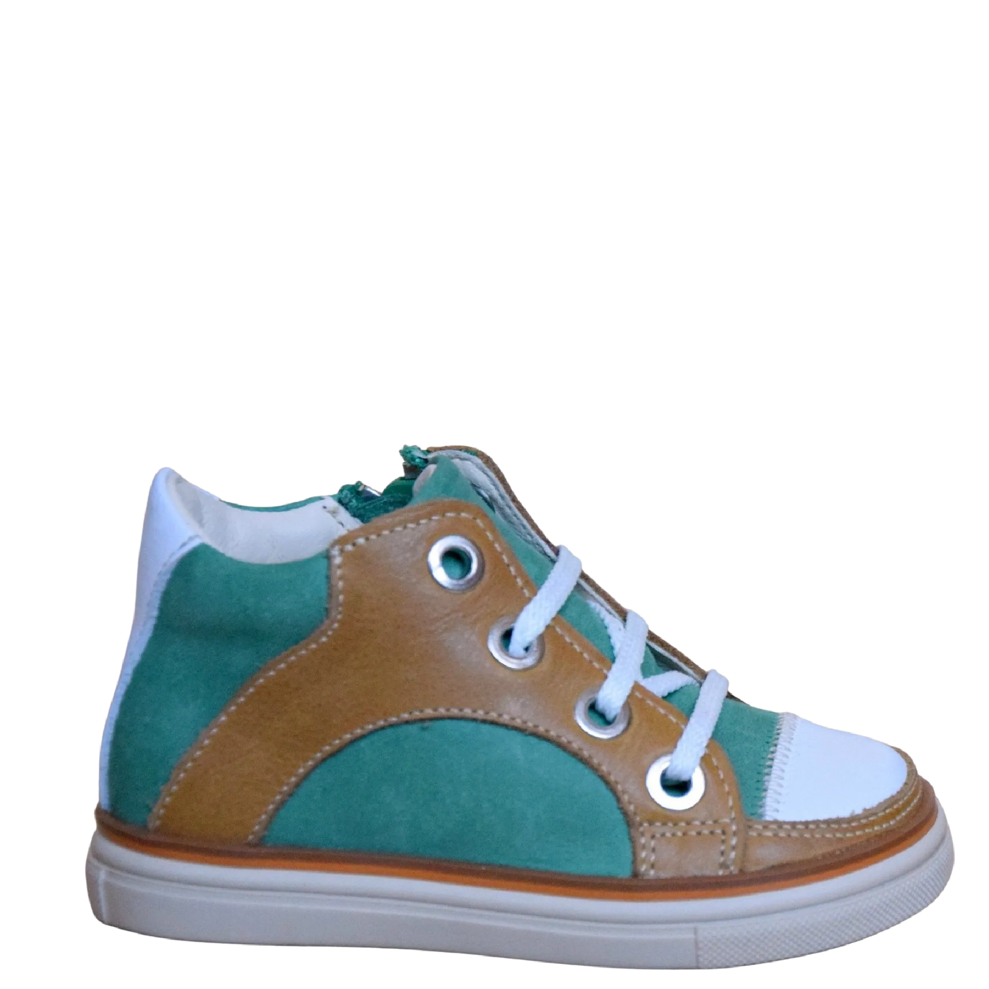 (2630-17) Green Cognac Lace Up Trainers with zipper