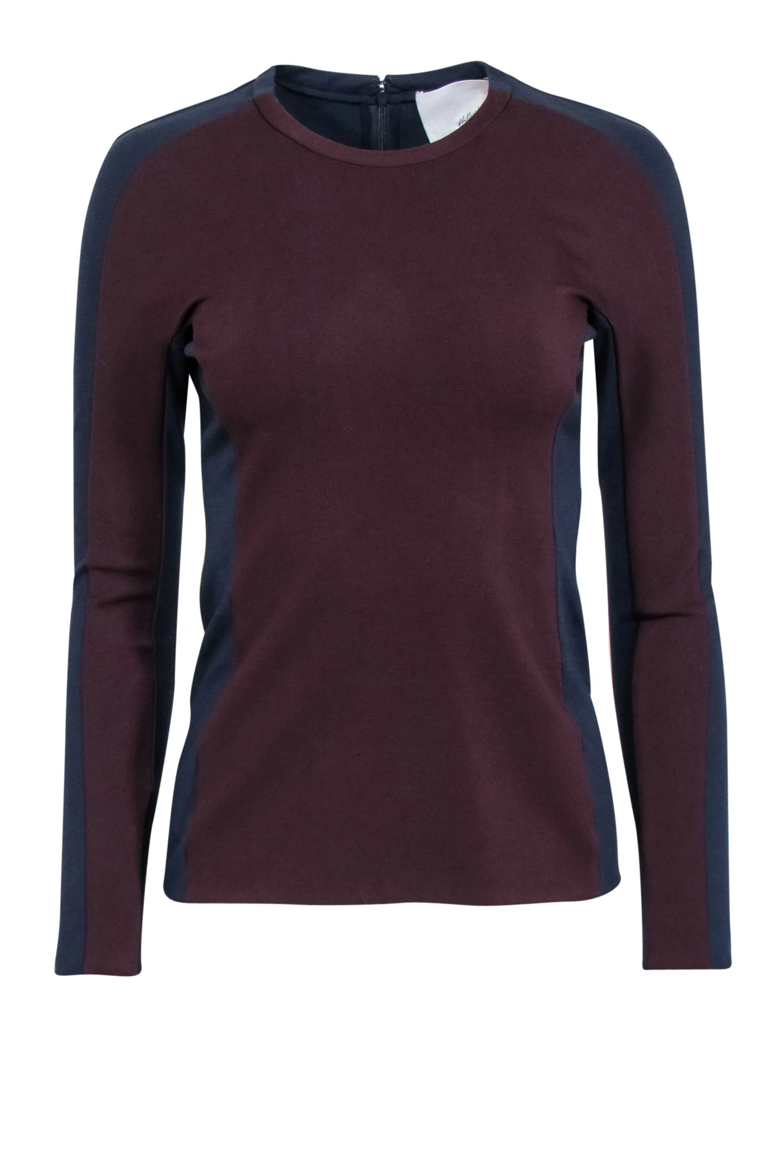 3.1 Phillip Lim - Navy & Burgundey Color Blocked Long Sleeve Ponte Top Sz 4