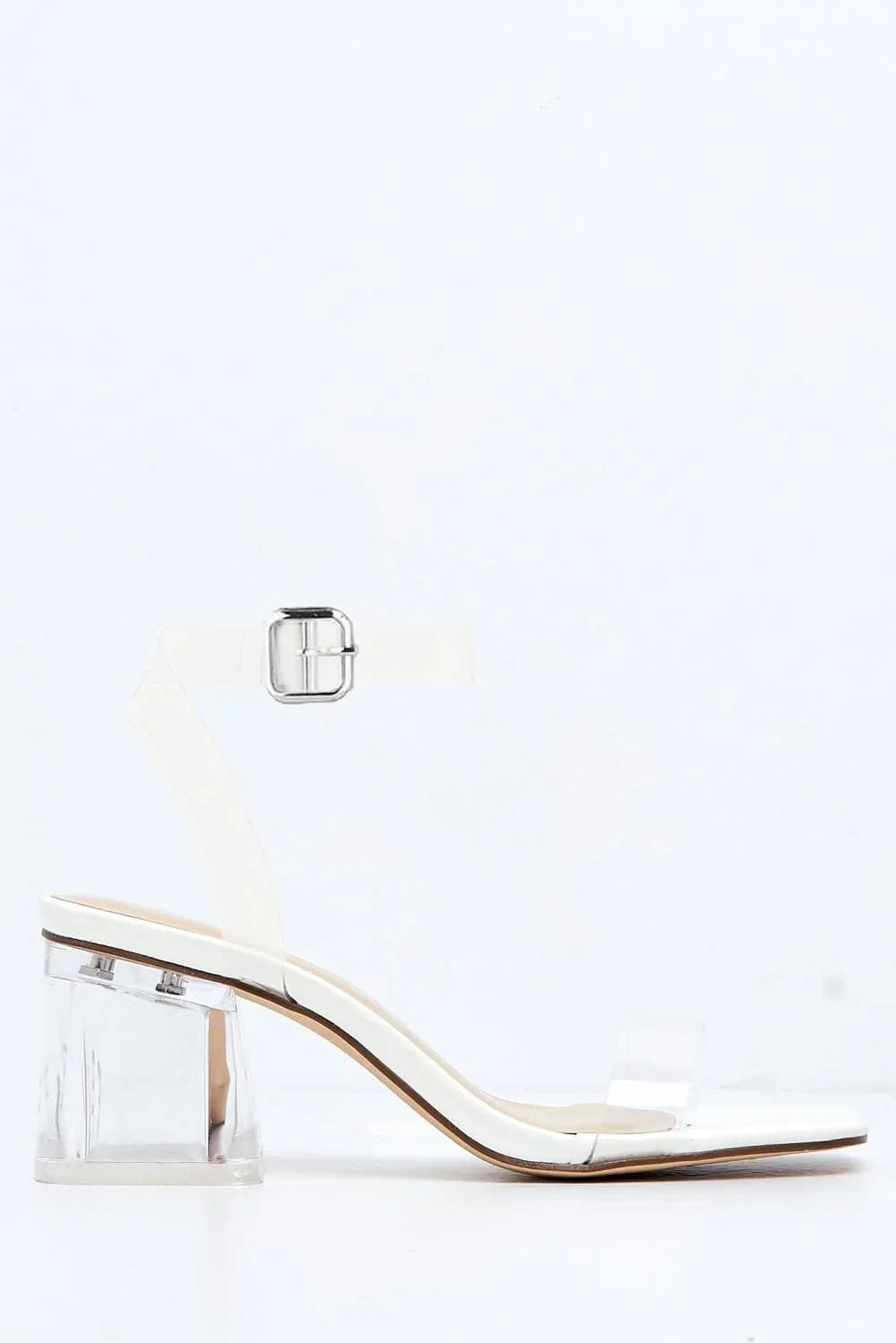 Alessa Perspex Strap Block Heel Sandal in White