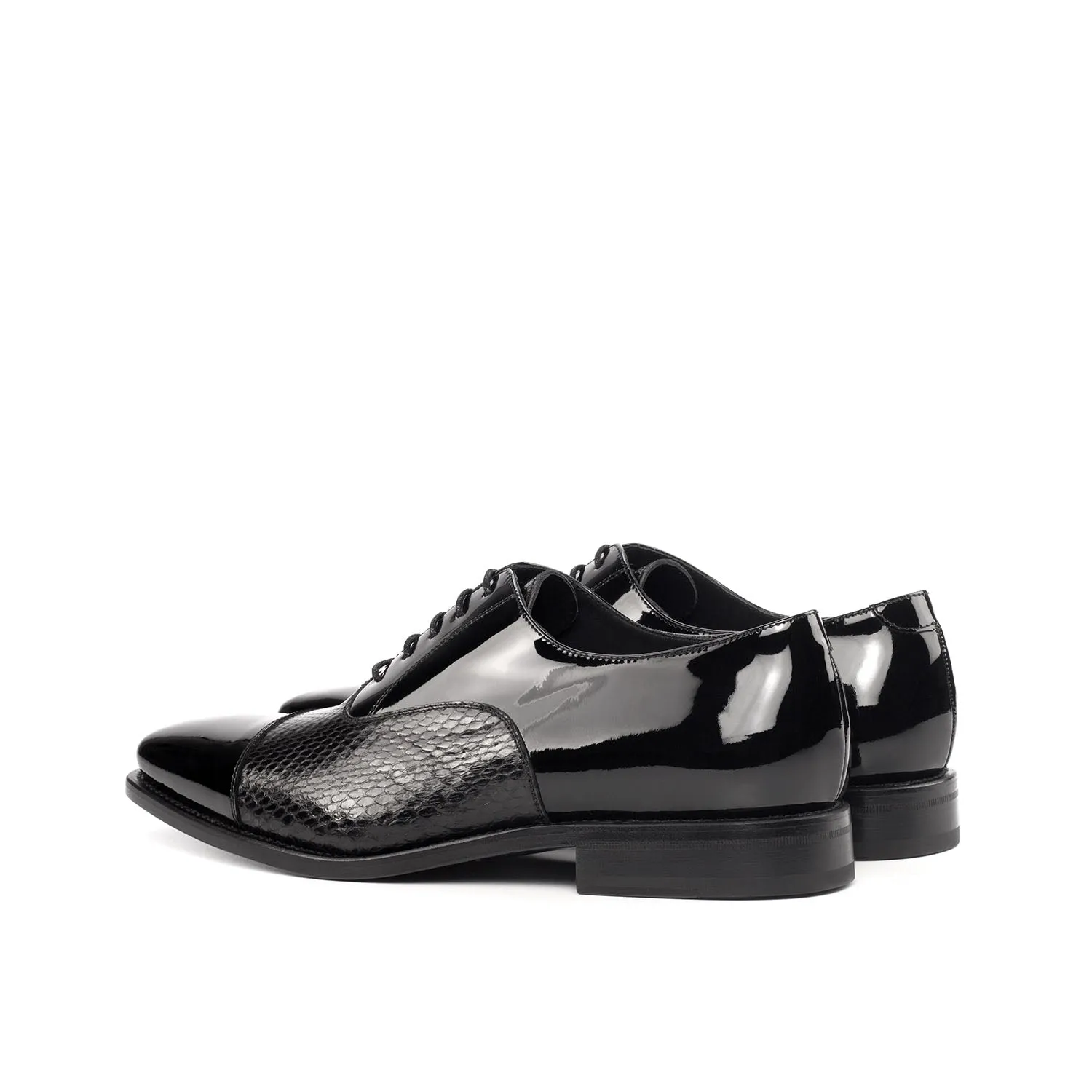 Ambrogio Bespoke Custom Men's Shoes Black Exotic Snake-Skin / Patent Leather Oxfords (AMB1901)