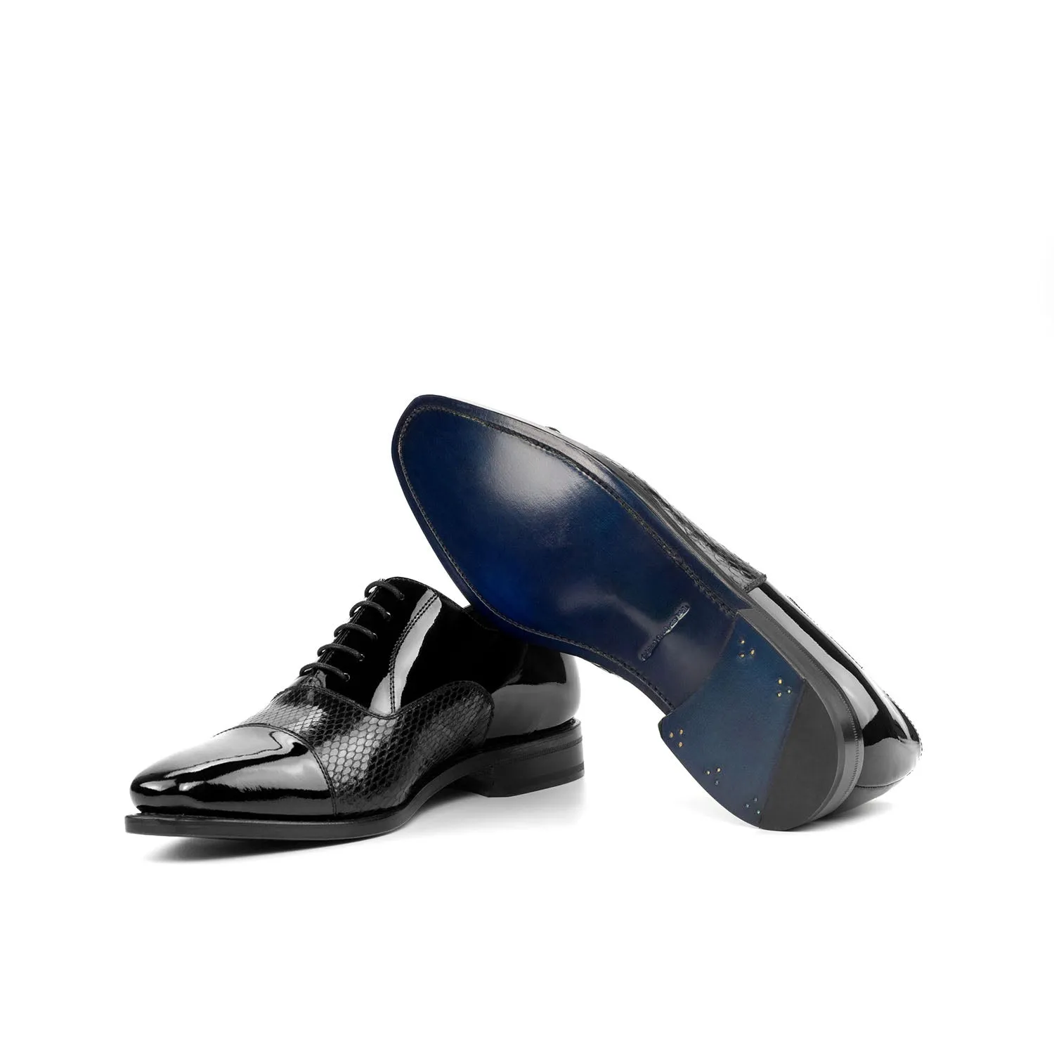 Ambrogio Bespoke Custom Men's Shoes Black Exotic Snake-Skin / Patent Leather Oxfords (AMB1901)