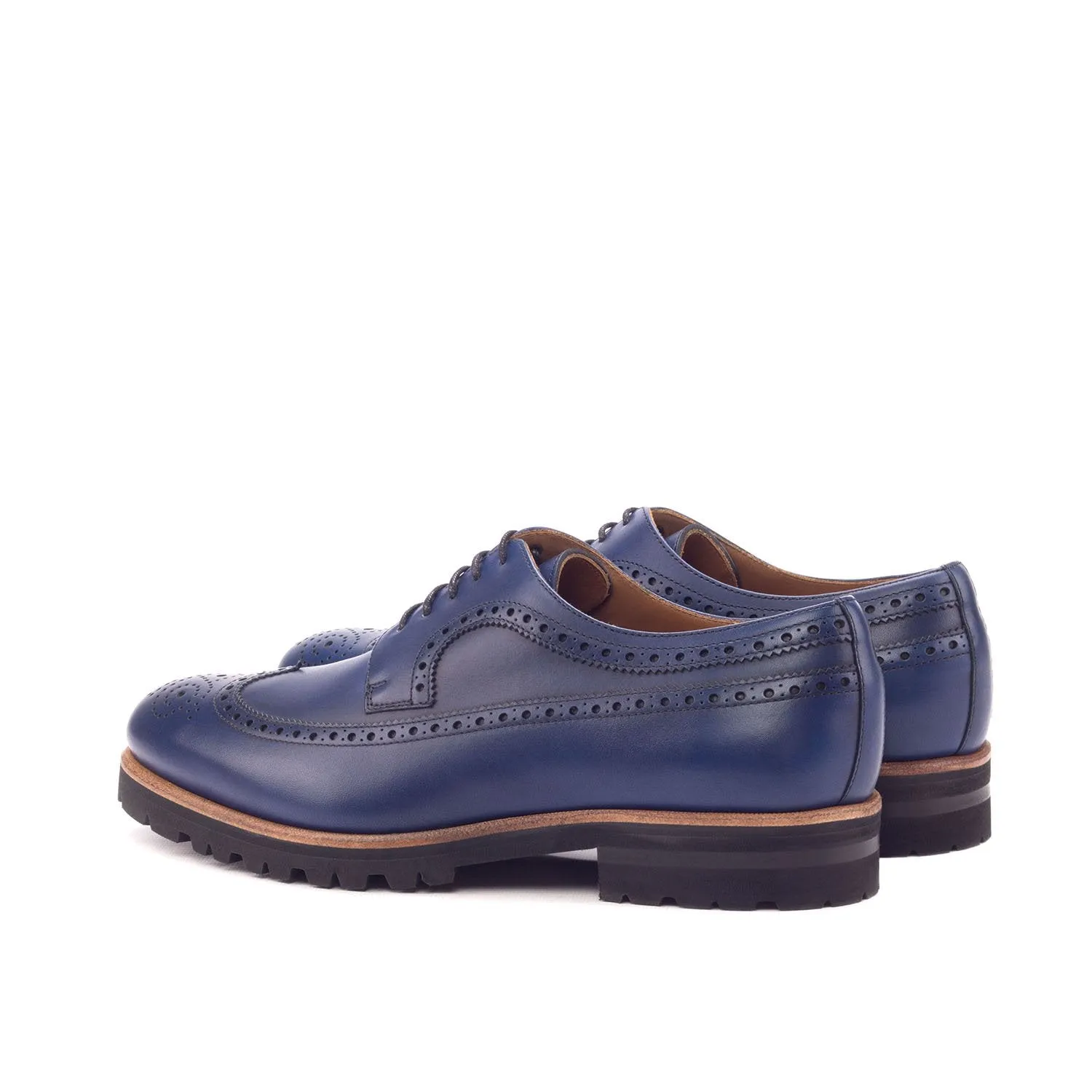 Ambrogio Bespoke Custom Men's Shoes Navy Calf-Skin Leather Wingtip Oxfords (AMB1892)