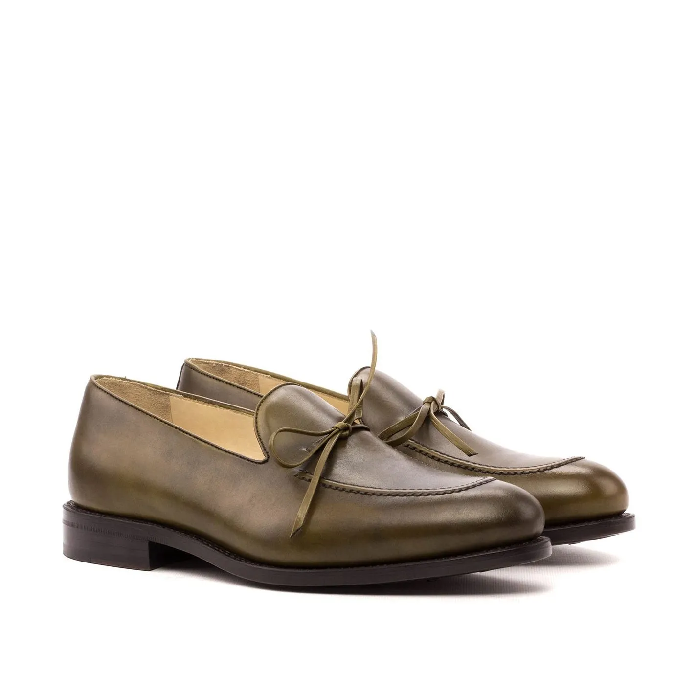 Ambrogio Bespoke Custom Men's Shoes Olive Calf-Skin Leather Loafers (AMB2171)