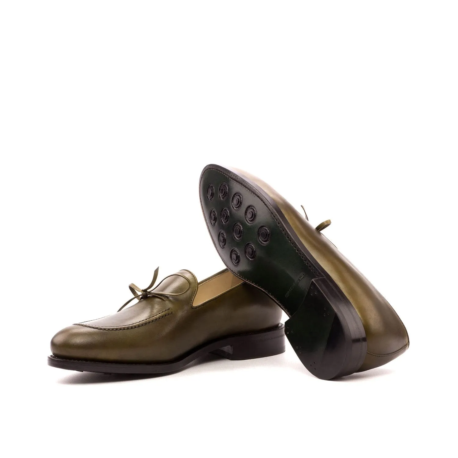 Ambrogio Bespoke Custom Men's Shoes Olive Calf-Skin Leather Loafers (AMB2171)