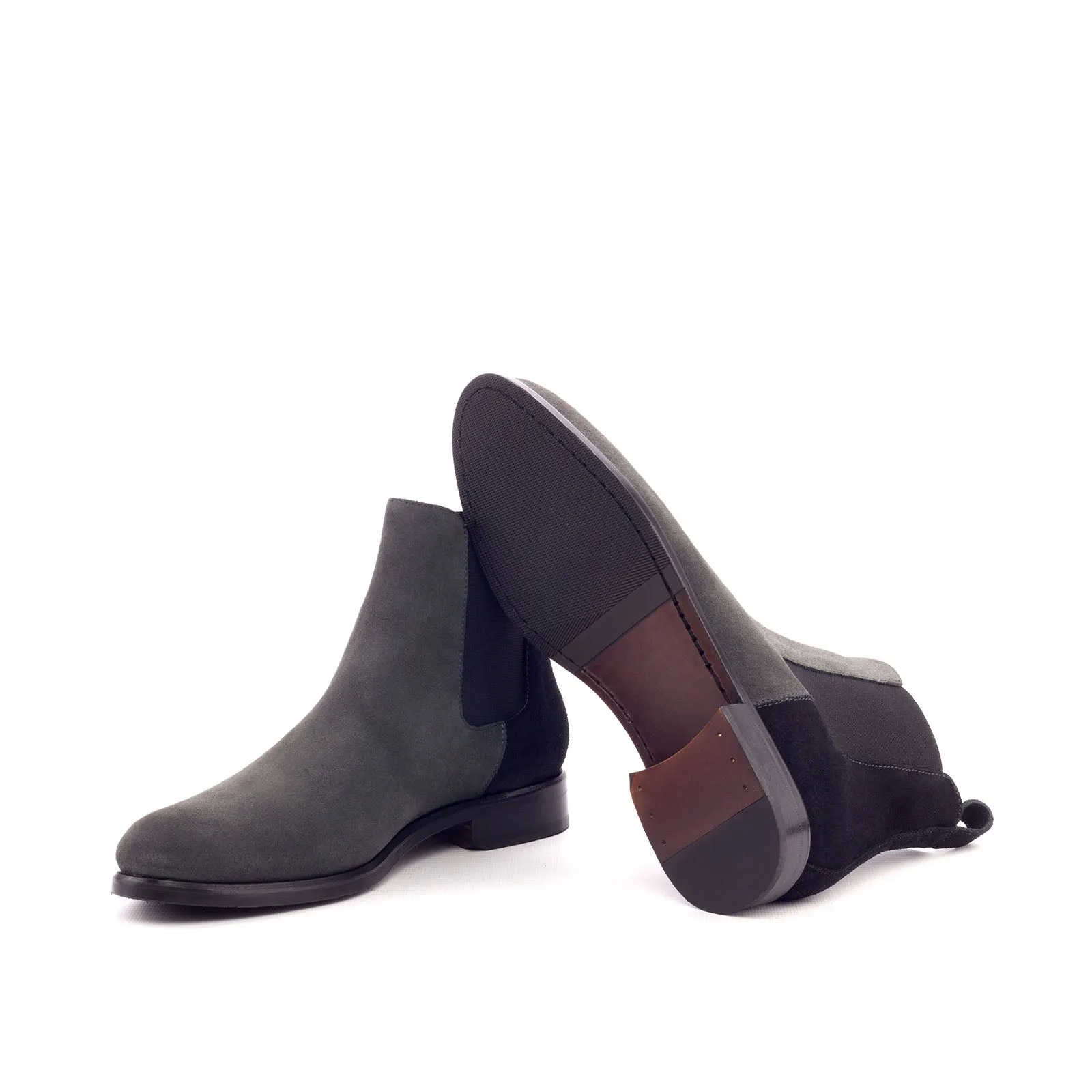 Ambrogio Bespoke Custom Women's Custom Made Shoes Black & Gray Suede Leather Chelsea Boots (AMBW1087)