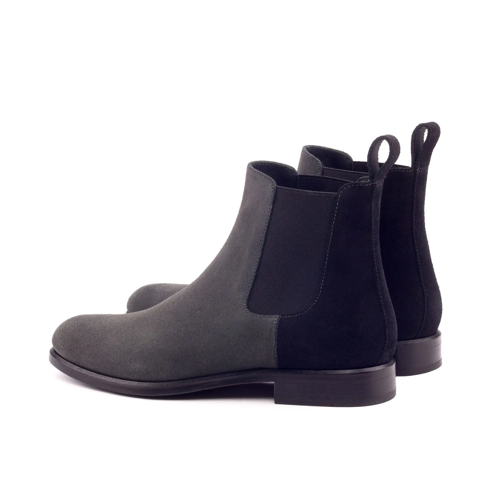 Ambrogio Bespoke Custom Women's Custom Made Shoes Black & Gray Suede Leather Chelsea Boots (AMBW1087)