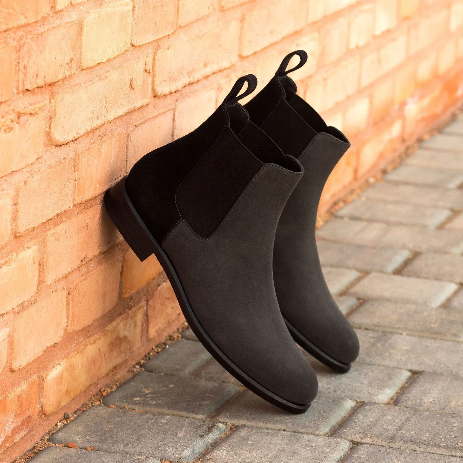 Ambrogio Bespoke Custom Women's Custom Made Shoes Black & Gray Suede Leather Chelsea Boots (AMBW1087)