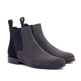 Ambrogio Bespoke Custom Women's Custom Made Shoes Black & Gray Suede Leather Chelsea Boots (AMBW1087)