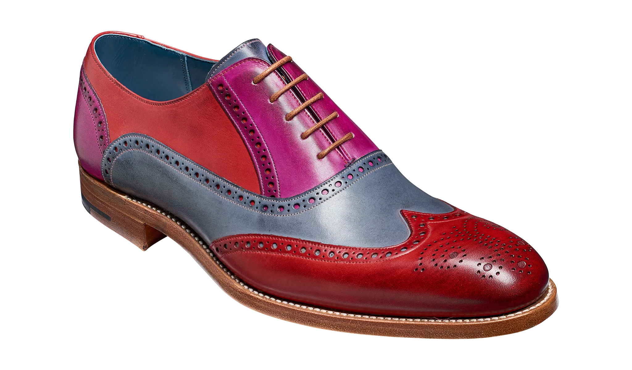 Barker Valiant Full Brogue Oxford Shoe - Red / Grey / Purple Hand Painted