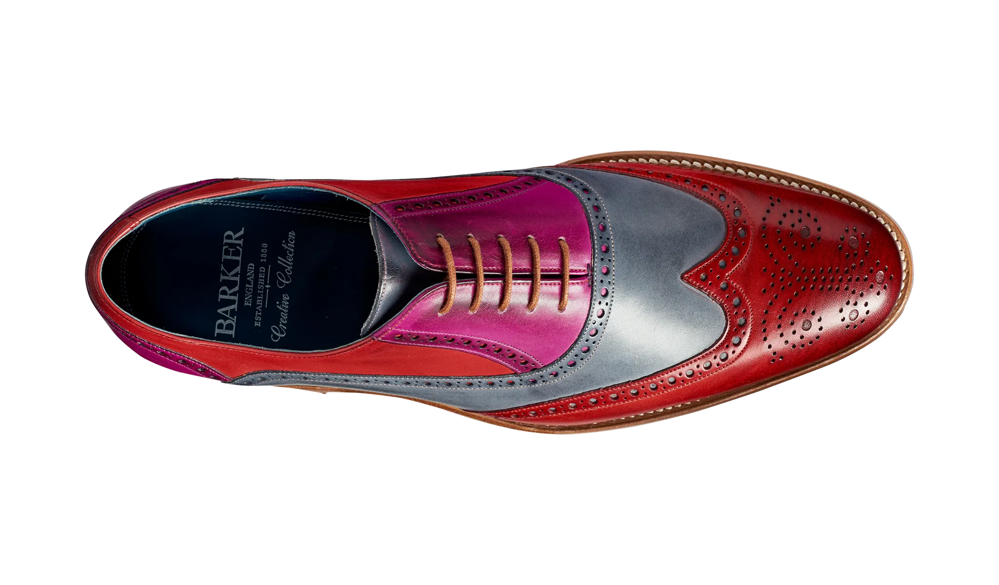 Barker Valiant Full Brogue Oxford Shoe - Red / Grey / Purple Hand Painted