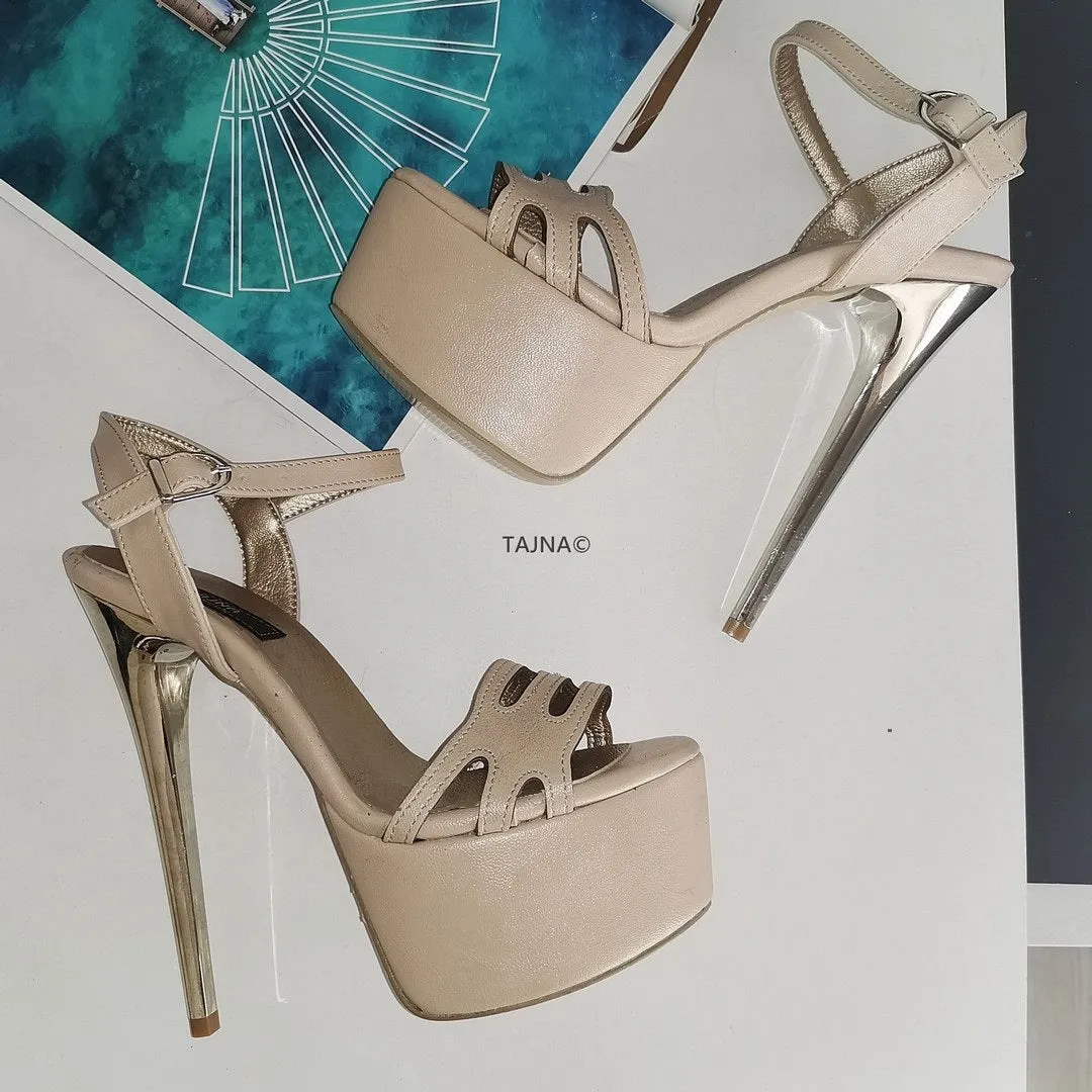 Beige Laser Platform Sandals