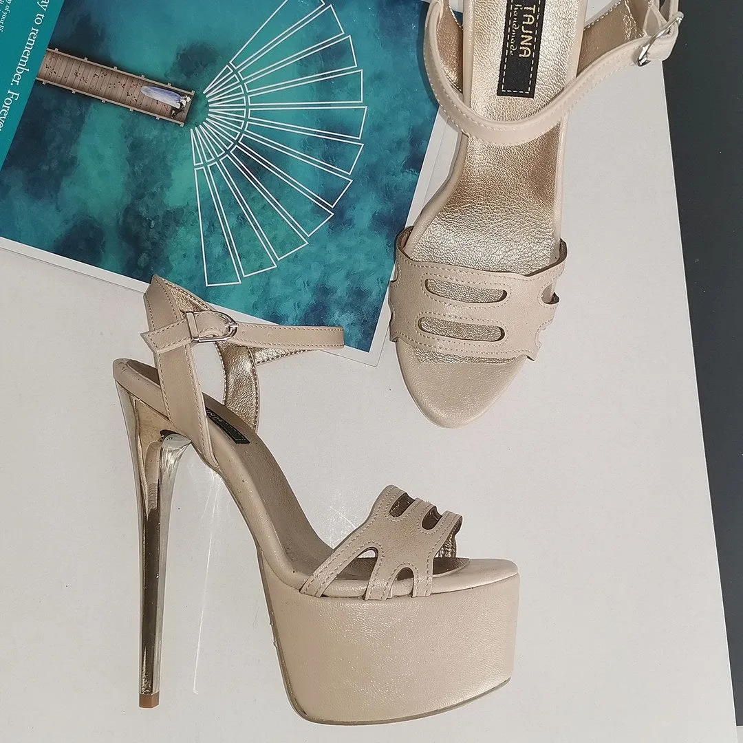 Beige Laser Platform Sandals