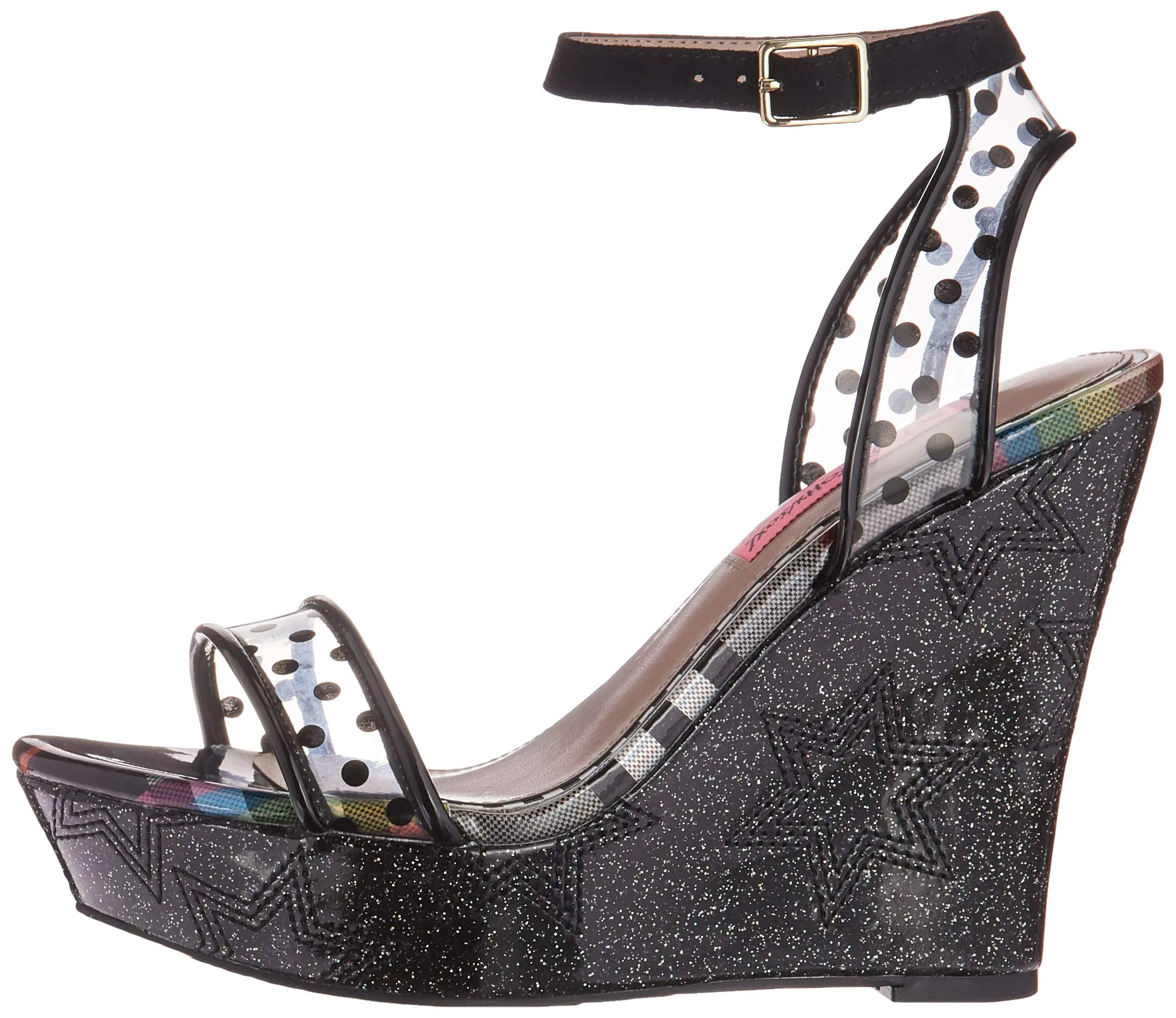 Betsey Johnson Charissa Black Multi Fashion Ankle Strap Open Toe Wedge Sandals