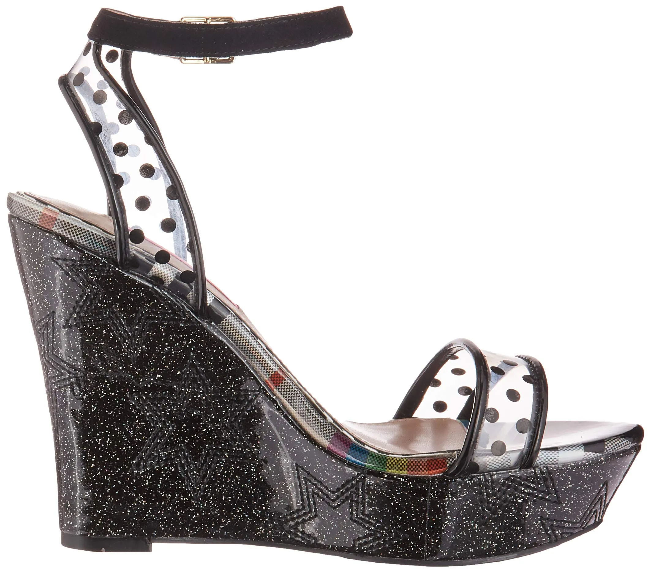 Betsey Johnson Charissa Black Multi Fashion Ankle Strap Open Toe Wedge Sandals