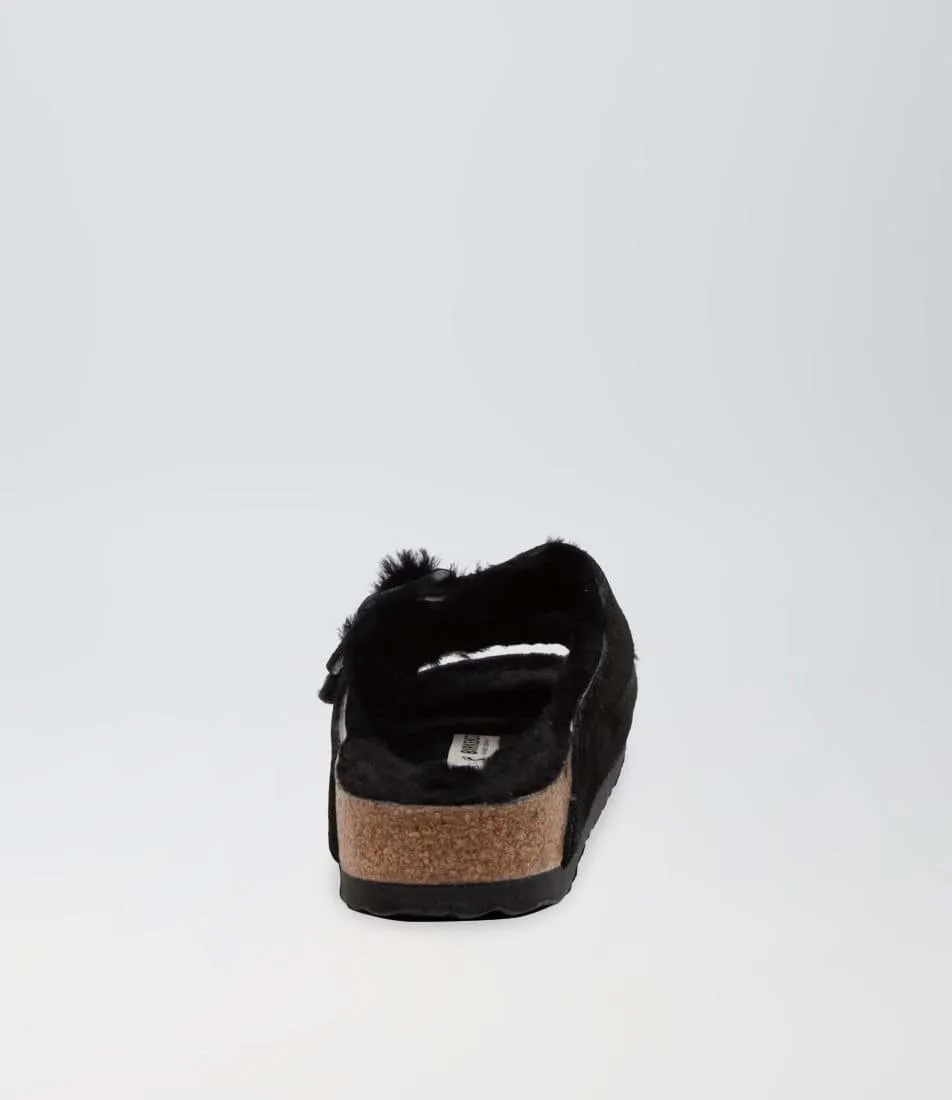 Birkenstock Arizona Narrow Black Suede and Shearling Lined