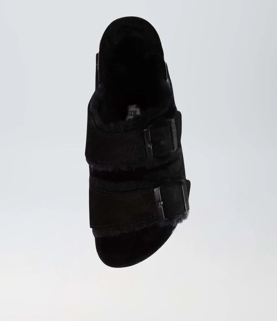 Birkenstock Arizona Narrow Black Suede and Shearling Lined