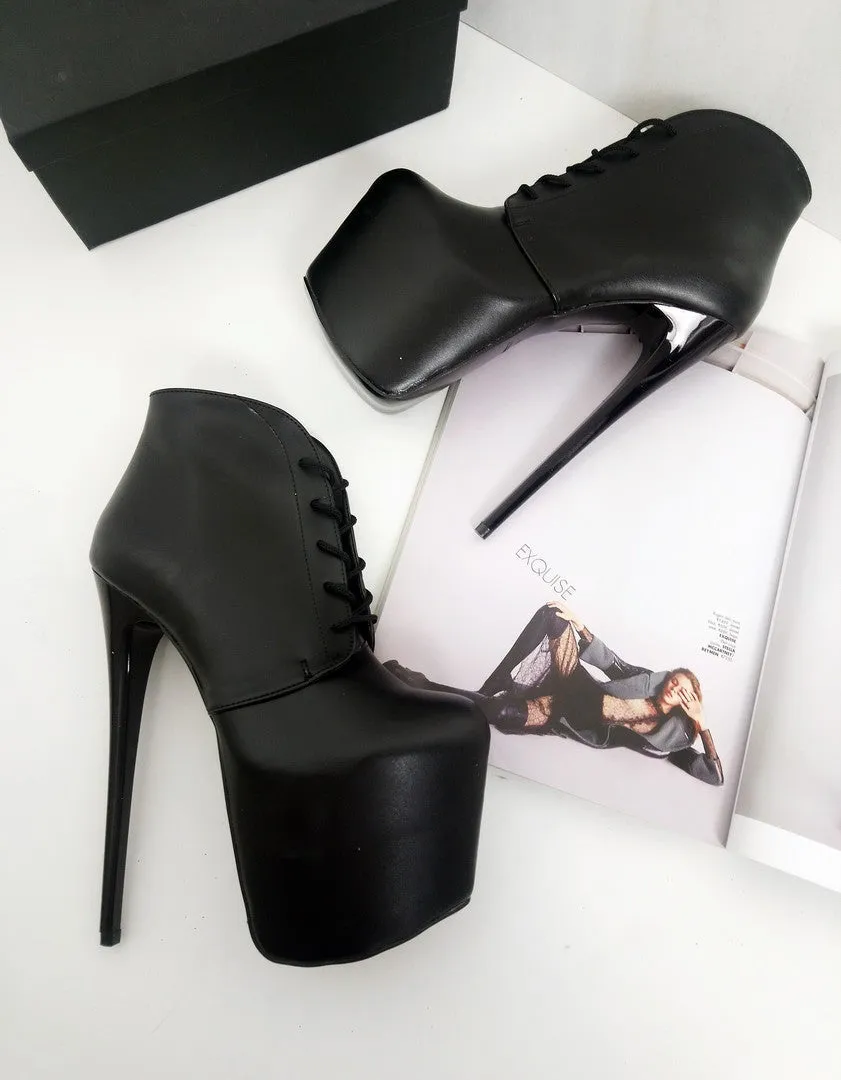 Black 19 cm  Lace Up Platform Heel Booties