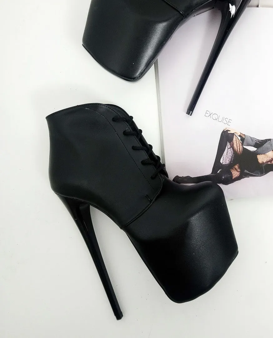 Black 19 cm  Lace Up Platform Heel Booties