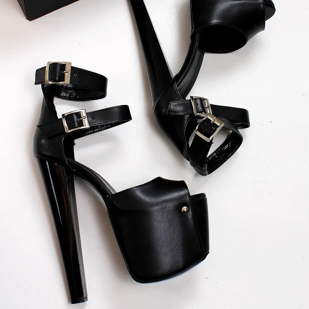 Black Double Strap Platform High Heels