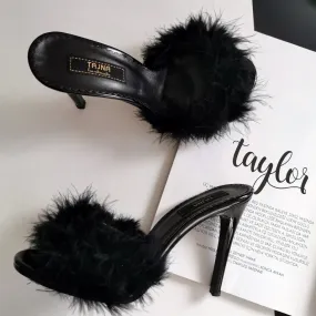 Black Fury Heeled Mules