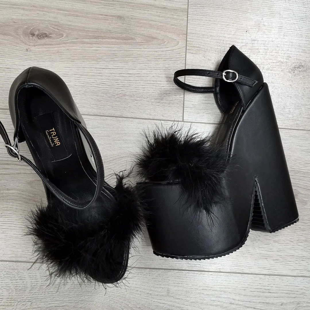 Black Fury High Heel Wedges