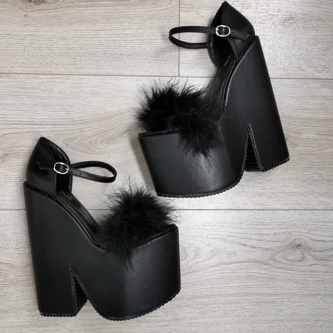 Black Fury High Heel Wedges