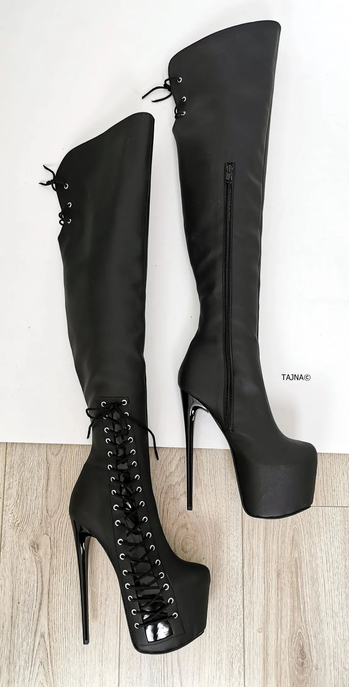 Black Matte Corset Knee High Boots