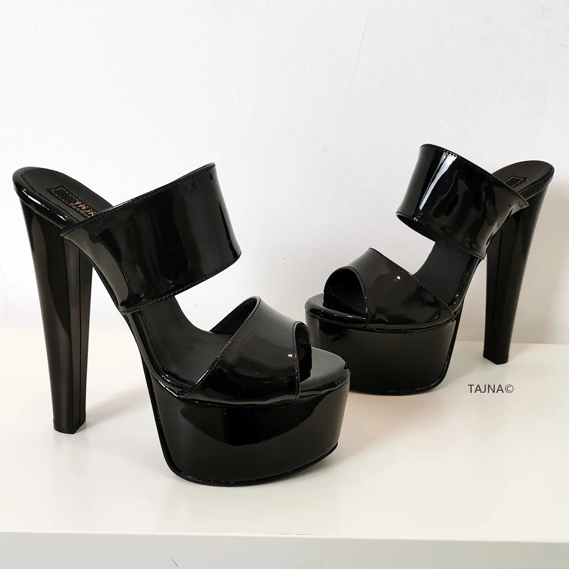 Black Patent  Double Strap Mules