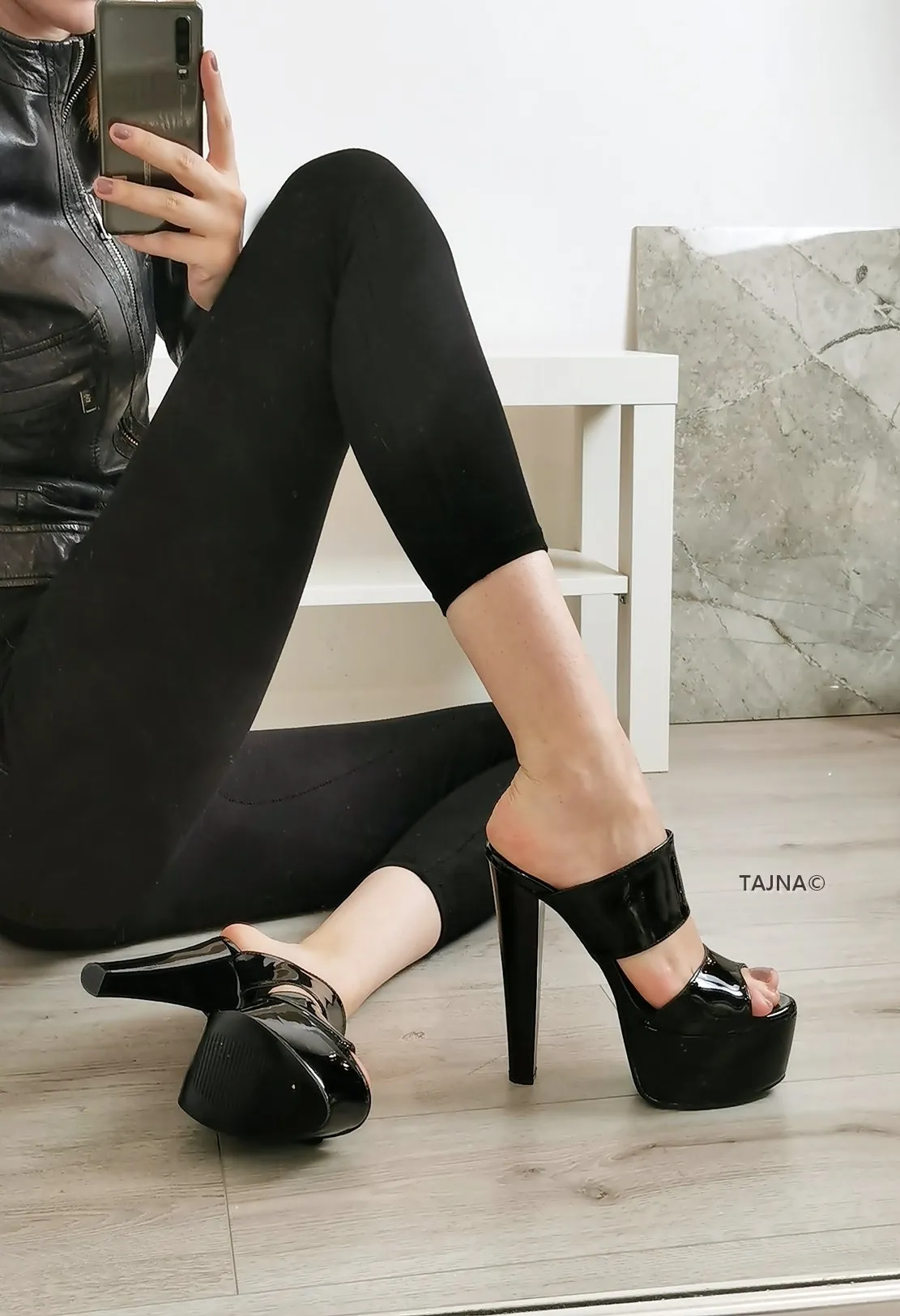 Black Patent  Double Strap Mules