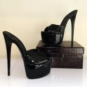 Black Patent High Heel Platform Mules