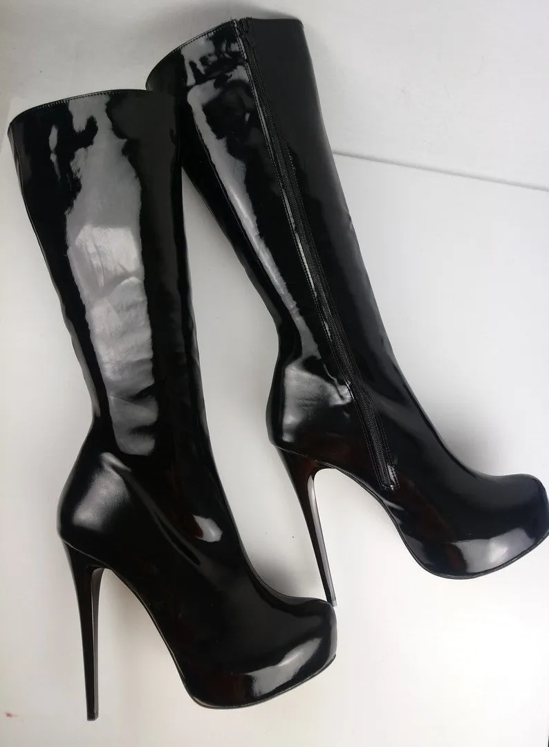 Black Patent Platform Long Boots