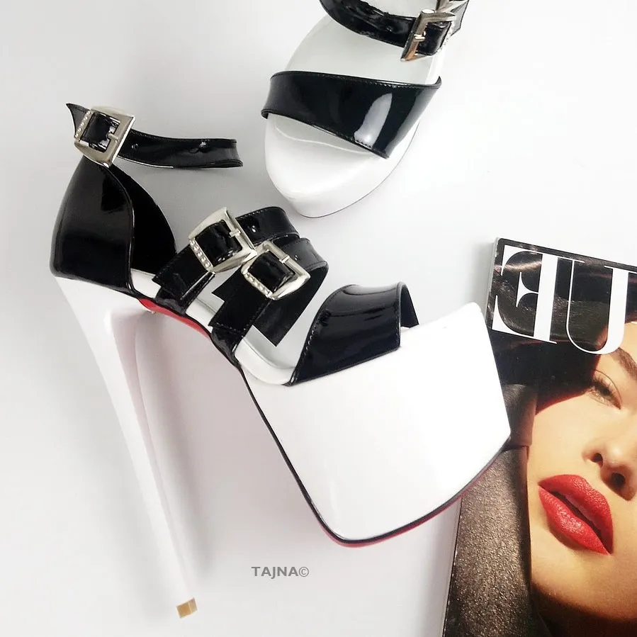 Black White Belted Platform Shoes