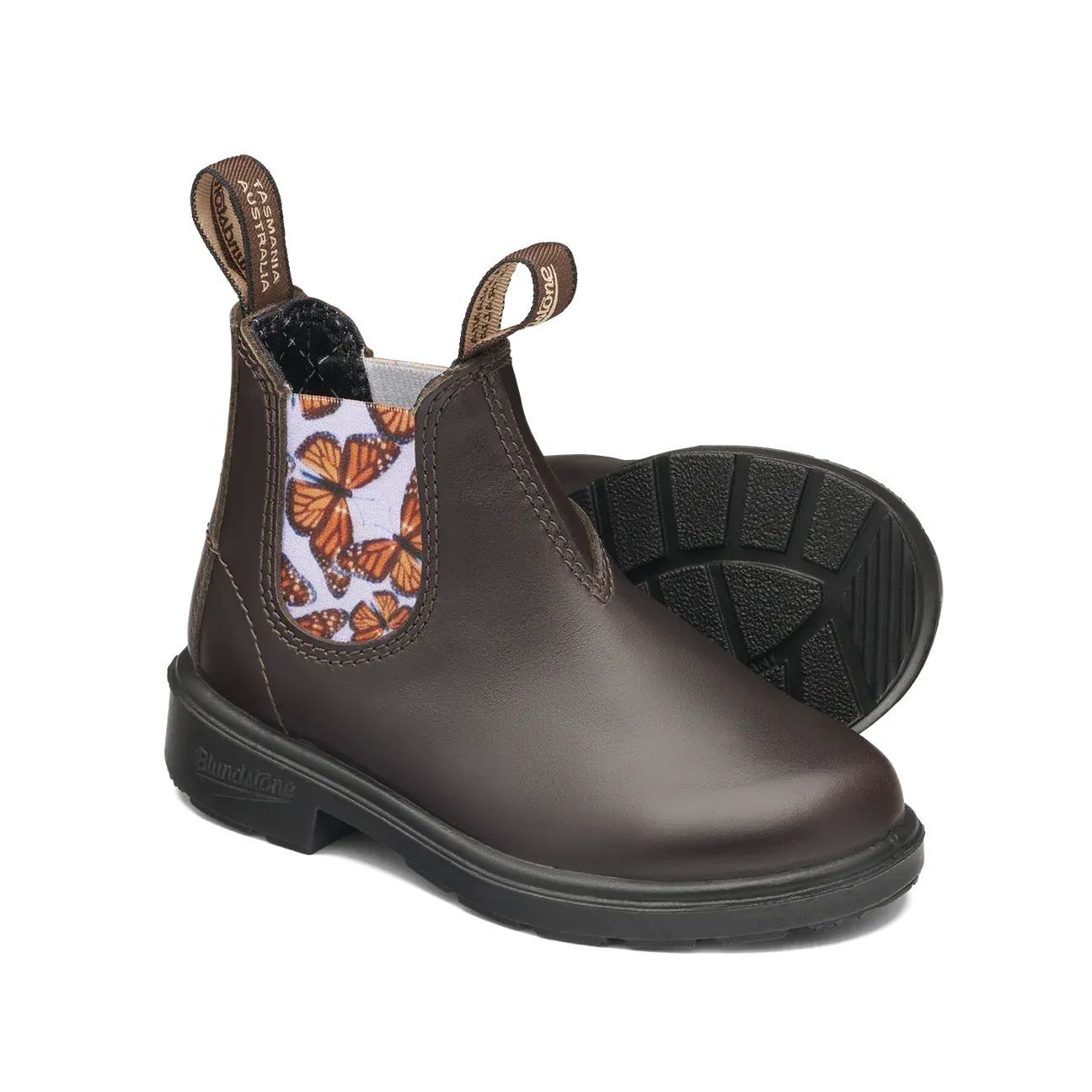 Blundstone Brown With Butterfly Lilac Elastic Kids' Boot