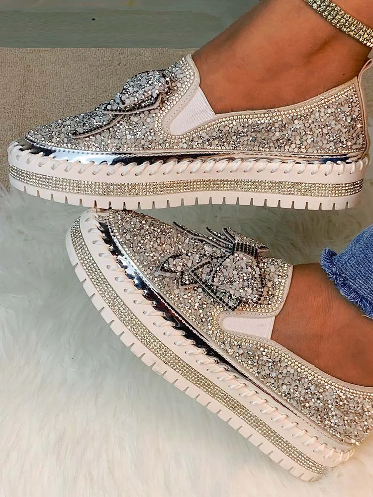 Bowknot Rhinestone Loafers Shoes