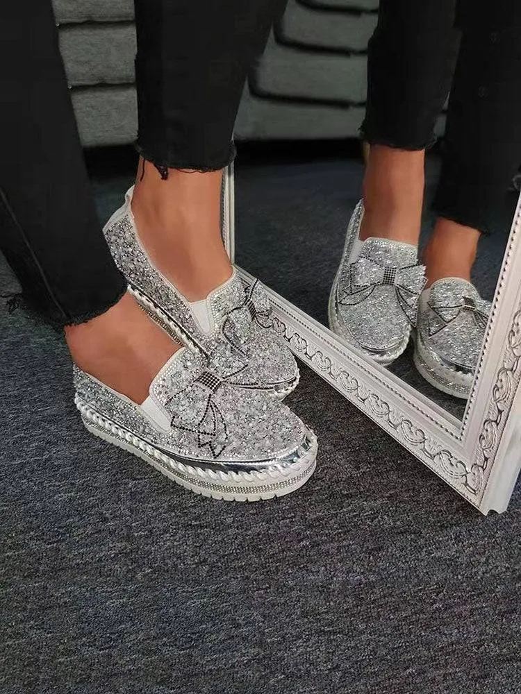 Bowknot Rhinestone Loafers Shoes