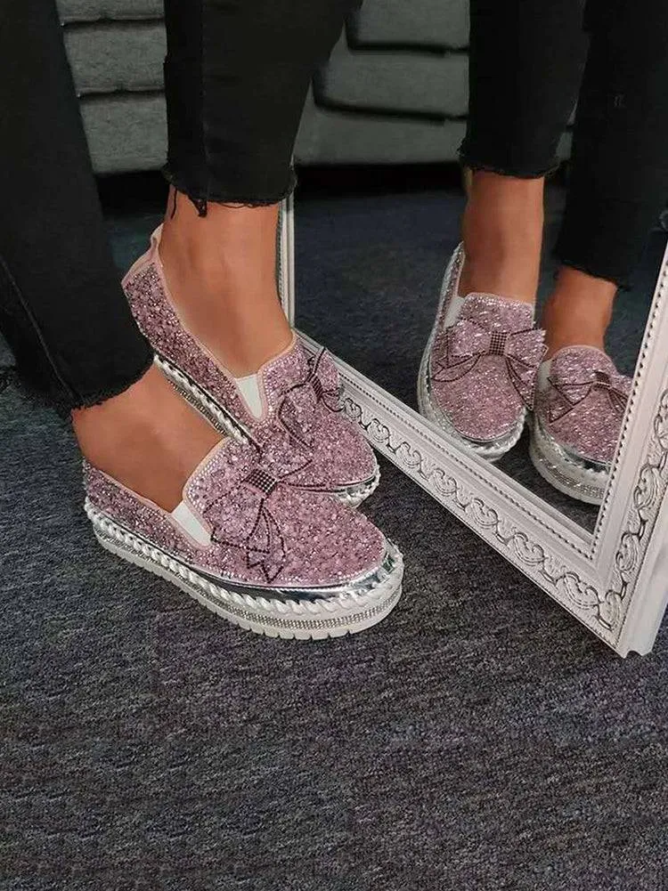 Bowknot Rhinestone Loafers Shoes