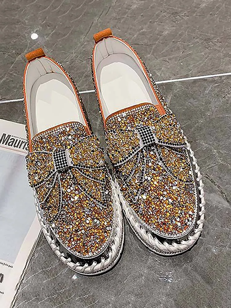 Bowknot Rhinestone Loafers Shoes