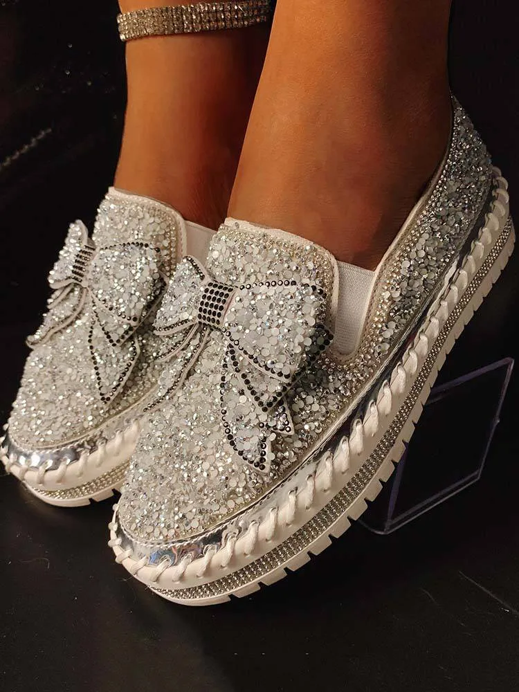 Bowknot Rhinestone Loafers Shoes