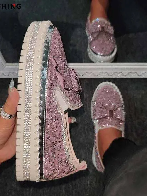 Bowknot Rhinestone Loafers Shoes