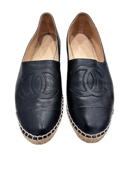 Chanel Size 41 Black Leather Espadrilles