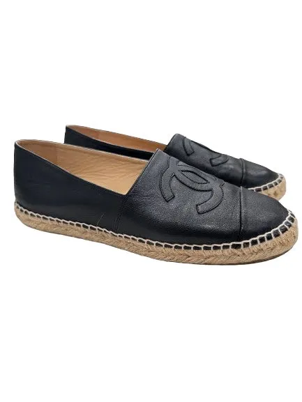 Chanel Size 41 Black Leather Espadrilles