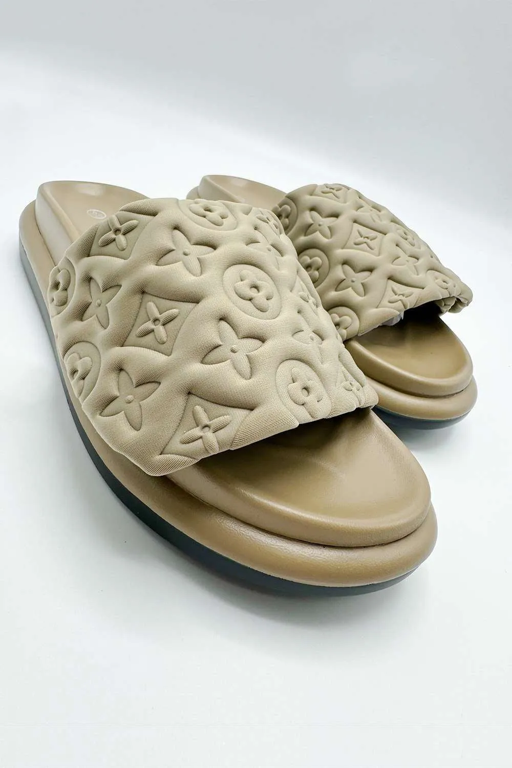 Cornie Patterned Band Sliders in Khaki